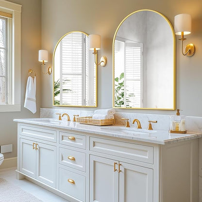 Arched Bathroom Mirror for Wall, 40" x 28" Gold Metal Frame Vanity Mirror, HD Glass Over Sink for Bathroom, Entryway, Bedroom
