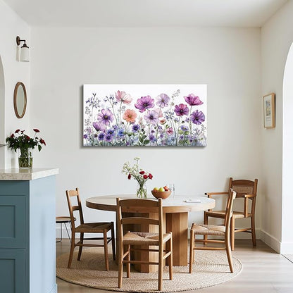 SERIMINO Large Wall Art, Floral Wall Art, Nature Wall Decor, Watercolor Purple Flowers Painting Prints, Botanical Canvas Pictures for Living Room Bedroom Bathroom Kitchen Rustic Farmhouse 20"x40"