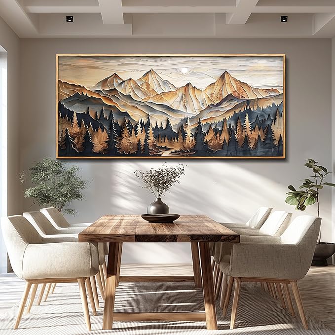 Wood Farmed Canvas Wall Art For Living Room Large Wall Decor For Office Bedroom Decorations Mountain Landscape Pictures Abstract Painting Artwork Room Wall Mural Aesthetic Home Decor 32x72 In