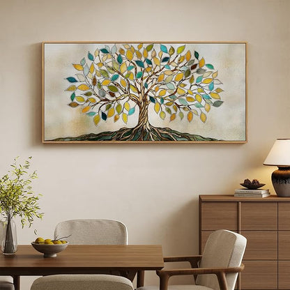 Large Framed Tree of Life Wall Art for Living Room, Modern Farmhouse Neutral Tree Canvas Painting Prints Artwork for Walls, Rustic Retro Picture for Bedroom Kitchen Office Hallway Wall Decor, 30x60