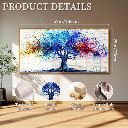 SERIMINO Tree of Life Large Framed Wall Art Prints, Colorful Tree Abstract Graffiti Canvas Painting, Nature Plant Fantasy Artwork for Walls, Modern Wall Decor Living Room Bedroom Home Office 29"X57"