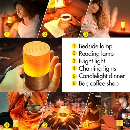 LED Wood Lamp Portable Touch Sensor-Controlled Night Lamps with Adjustable 3-Level Brightness Warm Light for Bedside/Candle-lit Dinner/Coffee Shops and Bars/Courtyard/Camping