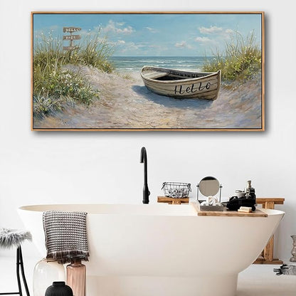 AJAZIKO Coastal Canvas Wall Art Paintings - Beach Wall Pictures for Living Room with and Ocean Themes - Boat Wall Decor and Ocean Wall Art for Home Artwork for Walls 29×58IN