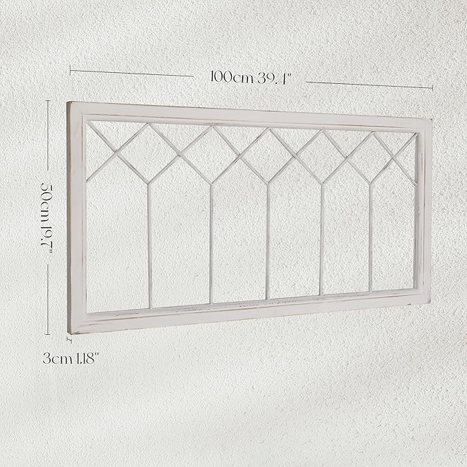 Oakrain Wood Window Frame Wall Art, 39"x 20" Rustic Wall Decor, Farmhouse Window Pane Decor for Wall, Decorative Wall Sculptures for Living Room, Bedroom, Entryway, Hallway, White