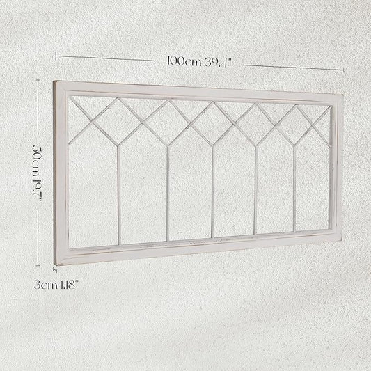 Oakrain Wood Window Frame Wall Art, 39"x 20" Rustic Wall Decor, Farmhouse Window Pane Decor for Wall, Decorative Wall Sculptures for Living Room, Bedroom, Entryway, Hallway, White