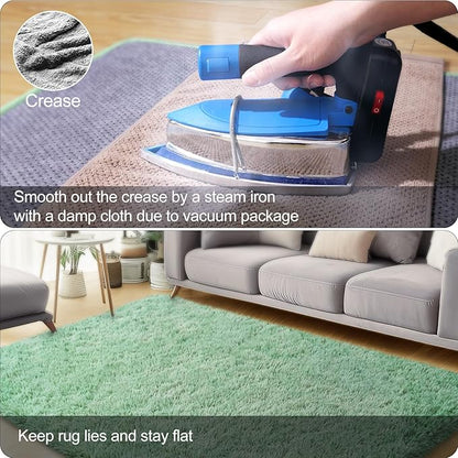 qulint 3x5 Area Rug for Bedroom, Fluffy Sage Green Rug for Living Room Cozy Shag Small Carpet for Nursery, Fuzzy Plush Shaggy Alfombras for Boys and Girls Dorm Home Decor (3ft x 5ft, Sage Green)
