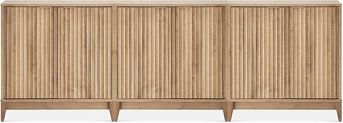 mopio Brooklyn Fluted Storage Cabinet, Modular Accent Buffet Sideboard with Adjustable Shelf, FSC Certified 50lb Load Modern Farmhouse Wood Credenza for Dining, Living Room, Entryway (Oak, Set of 3)