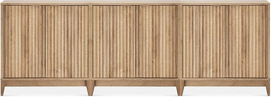mopio Brooklyn Fluted Storage Cabinet, Modular Accent Buffet Sideboard with Adjustable Shelf, FSC Certified 50lb Load Modern Farmhouse Wood Credenza for Dining, Living Room, Entryway (Oak, Set of 3)