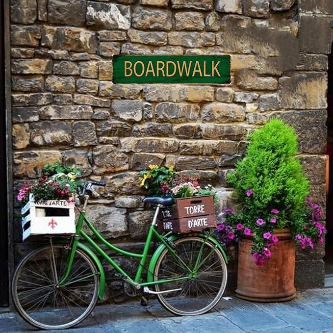 Vintage Metal Tin Sign BOARDWALK 4''x16'' inch, Street Sign for Home, Restaurant, Bar, Cafe, Garage - Retro Wall Decor Plaque