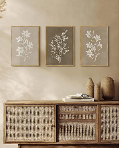 Drsoum Vintage Neutral Botanical Flower Wall Art Framed Retro Colorful Boho Floral Prints Morden Retro Wildflower Rustic Artwork Kitchen Dining Room Ready to Hang 12x16in Natural Framed