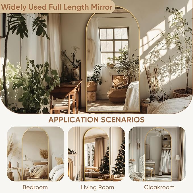 Full Length Mirror, 77"x38" Oversized Arched Mirror Large Standing Mirrors, Tall Mirrors Body Floor Mirror for Bedroom Living Room Aluminum Frame, Gold