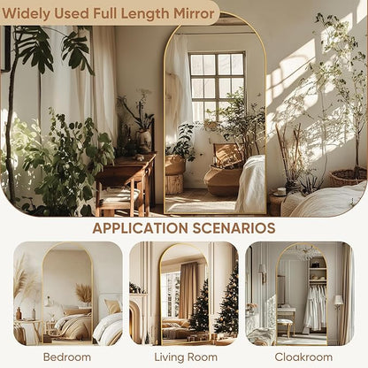Full Length Mirror, 77"x38" Oversized Arched Mirror Large Standing Mirrors, Tall Mirrors Body Floor Mirror for Bedroom Living Room Aluminum Frame, Gold