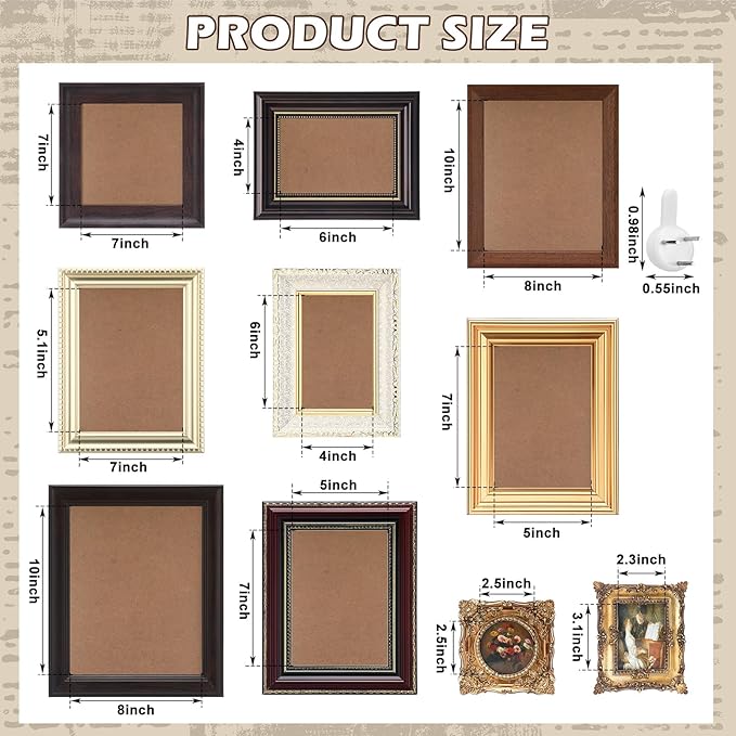 Qunclay 10 Pack Vintage Picture Frames for Wall or Tabletop Display Ornate French Country Gallery Frames Farmhouse Antique Wall Decor for Bedroom Living Room, No Photos Included(Simple Style)