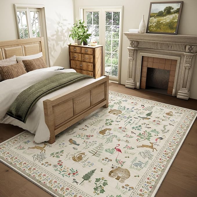 5x7 Area Rugs for Living Room: Washable Bedroom Rug Vintage Rugs Stain Resistant Non Slip Low Pile Soft Lightweight Carpet Rugs for Kitchen Dining Room Farmhouse Nursery Kids Room Home Office