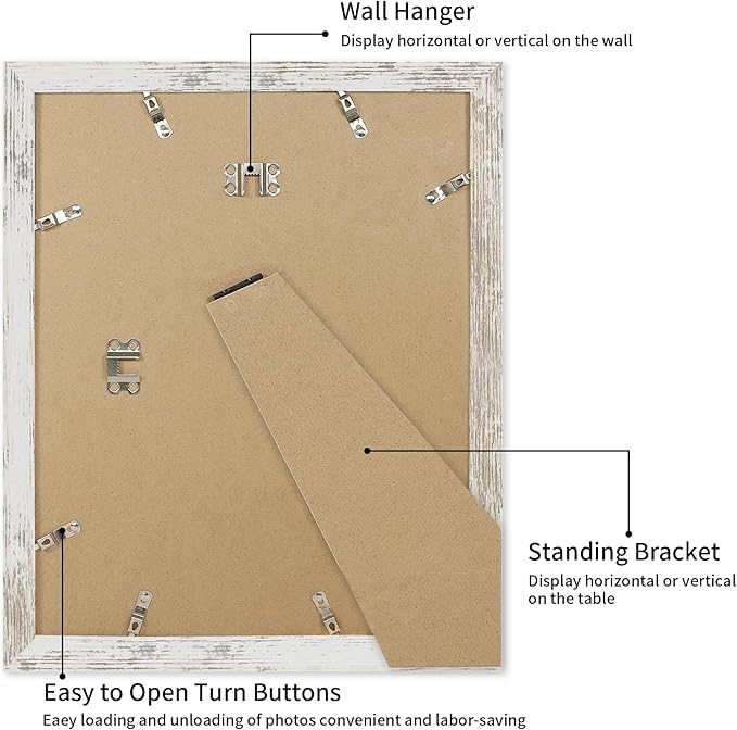 iRahmen 11x14 Picture Frame with Mat 8x10 - High Definition Tempered Glass Wooden Photo Frames for Wall Mounting (Distressed-White, Set of 2)