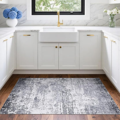 ROYHOME Modern Abstract 2x3 Area Rug Non Slip Non Shedding Low Pile Stain Resistant Rug for Entryway Kitchen Bedroom,Light Grey