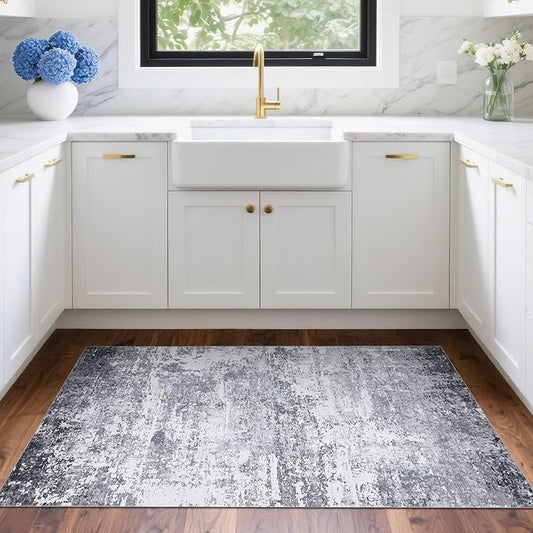 ROYHOME Modern Abstract 2x3 Area Rug Non Slip Non Shedding Low Pile Stain Resistant Rug for Entryway Kitchen Bedroom,Light Grey