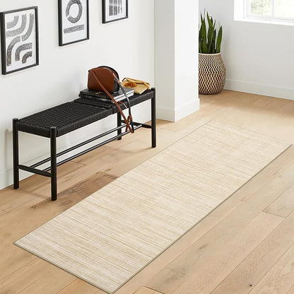 Washable Runner Rug 2x6 Modern Solid Color Kitchen Runner Mat Minimalist Plain Long Runner Rug for Entryway Bedroom Bedside Non Slip Low Pile Boho Accent Solid Runner Rugs for Nursery, Beige
