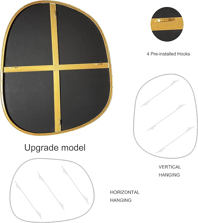 ELEHUME Asymmetrical Mirror for Wall Decor 23"*30", Modern Gold Framed Wall Mirror for Living Room Bathroom Bedroom Entryway ELE-STOU-0064Gold