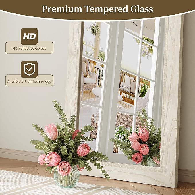 Syndra Modern Full Length Mirror Wood Frame, 56x20'' Large Floor Mirror with HD Tempered Glass & Wall Mount, Rectangular Standing Mirror for Bedroom, Living Room, Entryway, Farmhouse(Grey White Oak)