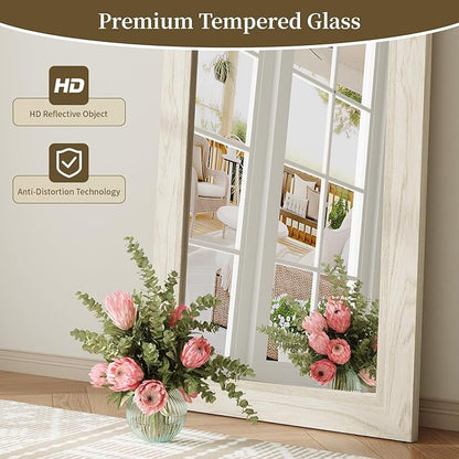 Syndra Modern Full Length Mirror Wood Frame, 56x20'' Large Floor Mirror with HD Tempered Glass & Wall Mount, Rectangular Standing Mirror for Bedroom, Living Room, Entryway, Farmhouse(Grey White Oak)