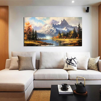 Mountain Wall Art for Living Room Bedroom Office Nature Wall Art Large Mountain Lake Forest Landscape Pictures Modern Artwork Framed Wall Decor Canvas Prints 24x48 Inch
