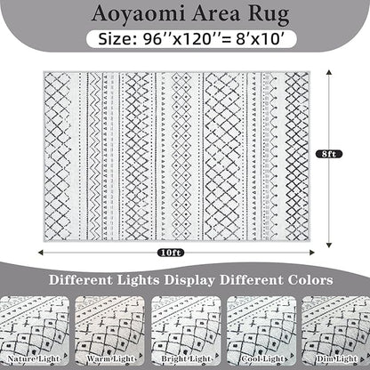 Area Rug Living Room Rugs 8x10 - Large Soft Boho Geometric Rug, Non-Slip Foldable Washable Rugs Non Shedding Morden Indoor Floor Carpet for Living Bedroom Office Dining Room(Black,8'x10')