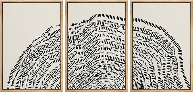 SIGNLEADER Framed Canvas Print Wall Art Set Duotone Geometric Wood Tree Ring Collage Abstract Shapes Illustrations Modern Art Boho Decorative for Living Room, Bedroom, Office - 16"x24"x3 NATURAL