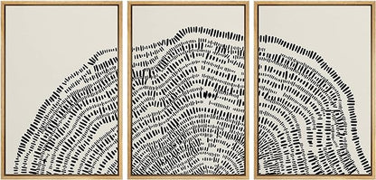 SIGNLEADER Framed Canvas Print Wall Art Set Duotone Geometric Wood Tree Ring Collage Abstract Shapes Illustrations Modern Art Boho Decorative for Living Room, Bedroom, Office - 16"x24"x3 NATURAL