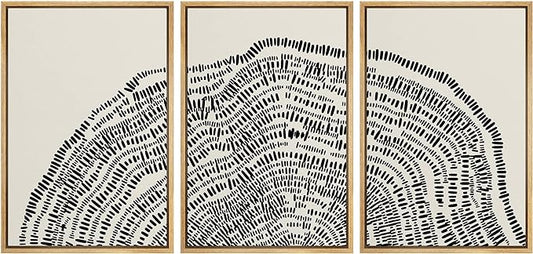 SIGNLEADER Framed Canvas Print Wall Art Set Duotone Geometric Wood Tree Ring Collage Abstract Shapes Illustrations Modern Art Boho Decorative for Living Room, Bedroom, Office - 16"x24"x3 NATURAL