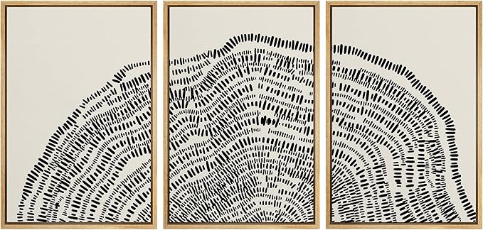 SIGNLEADER Framed Canvas Print Wall Art Set Duotone Geometric Wood Tree Ring Collage Abstract Shapes Illustrations Modern Art Boho Decorative for Living Room, Bedroom, Office - 24"x36"x3 NATURAL