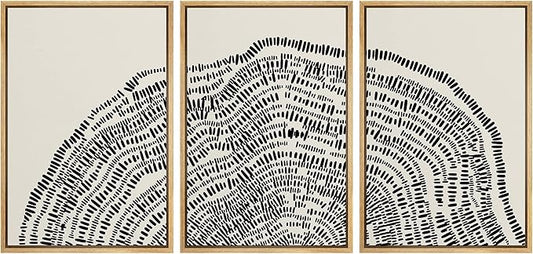 SIGNLEADER Framed Canvas Print Wall Art Set Duotone Geometric Wood Tree Ring Collage Abstract Shapes Illustrations Modern Art Boho Decorative for Living Room, Bedroom, Office - 24"x36"x3 NATURAL