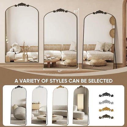 Antok Arched Full Length Mirror, 72"x44" Floor Mirror with Carved, Full Body Mirrors for HomeDecor, Standing/Halling Large Wall Mirror for Bedroom, Living Room, Cloakroom, Bronze, Vintage Style