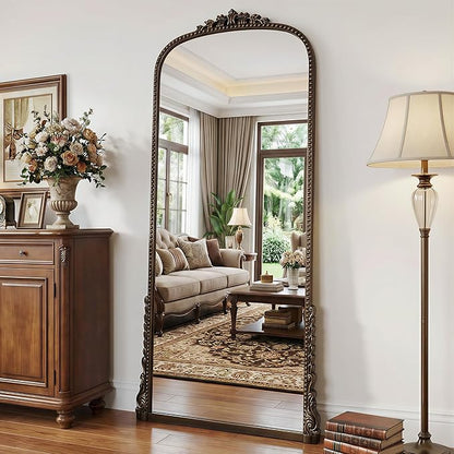 Antok Floor Mirror, 71"×32" Vintage Full Length Mirror Carved Full Body Mirror with Stand, Hanging Mounted for Bedroom Living Room Cloakroom,Bronze,Luxury Style