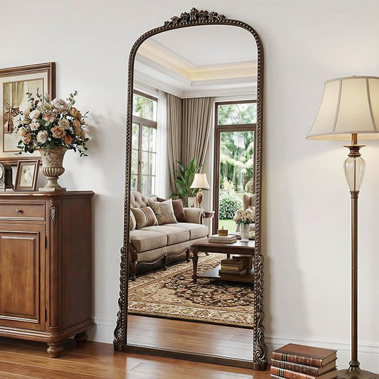 Antok Floor Mirror, 71"×32" Vintage Full Length Mirror Carved Full Body Mirror with Stand, Hanging Mounted for Bedroom Living Room Cloakroom,Bronze,Luxury Style