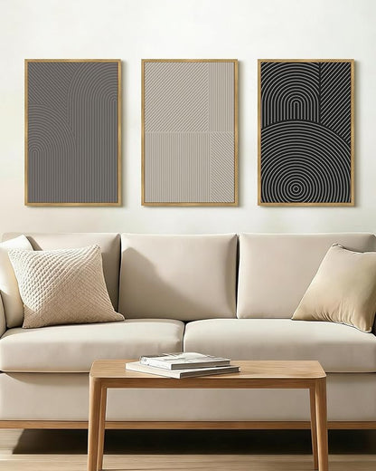 Drsoum Minimalist Abstract Wall Art Framed Modern Boho Neutral Line Wall Decor Mid Century Geometric Artwork Bedroom Living Room 16x24in Natural Framed