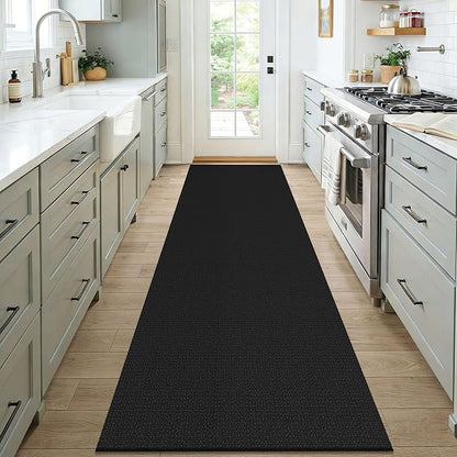 KOZYFLY Black 3x7 Washable Kitchen Runner Rug, Non Slip Wide Runners for Hallway, Cotton Entryway Runner, Braided Floor Carpet for Entry, Kitchen, Bedside, Hall, Black/Dark Grey