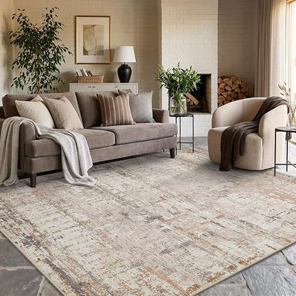 Rugxara 6x9 Washable Area Rug for Living Room, Modern Abstract Large Boho Rugs for Office, Dining Room, Kids Room, Farmhouse, Durable Low Pile Non Slip Carpet for High Traffic Areas, Beige Grey