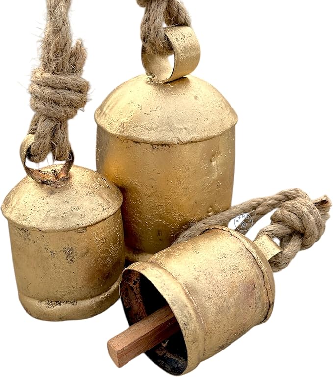 Set of 3 Giant Harmony Decorative Bells Vintage Rustic Home Decor Handmade Christmas Large Bells 8" 6" 4" (6" 4" 3")
