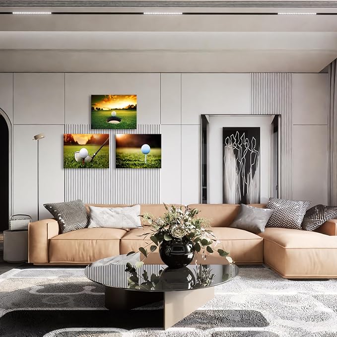 Golf Wall Art Prints, Canvas Framed Golf Posters, Sports Room Decor For Men Kids Teenagers, Golf Poster Set For Bedroom Man Cave, Golf Wall Decor, Golf Boys Bedroom Decor