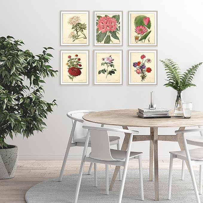 Vintage Botanical Flowers Art Prints (Set of 6) - Unframed - 11x14 | Charming and Classic Floral Decor for Your Home | Living Room Wall Decor | Vintage Wall Art | Vintage Wall Decor | Office Decor