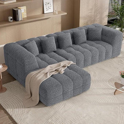 107" Boneless Couch with L - Shaped Chaise, Modern Chenille Modular Sectional Sofa with Tufted Design, Comfy Upholstered Sofa, No - Assembly Sectional Couch, Dark Grey