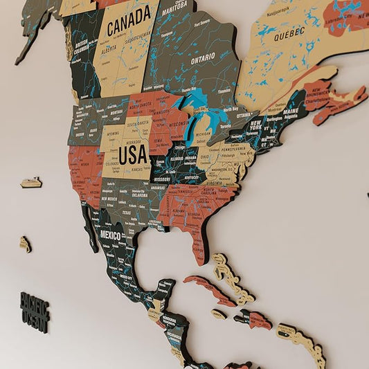 Colorfull Worlds 3D Wooden World Map Wall Art - Premium Multicolored World Travel Map for Wall Decor with Push Pins- Ideal Housewarming Gift & Travel Tracker (Medium, Sage)