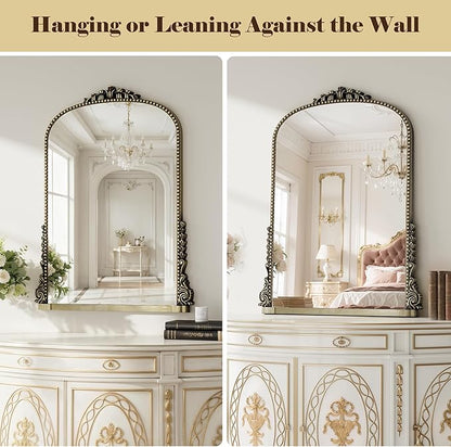 Vintage Bronze Arched Mirror - 40"x29" Large Matt Gold Antique Wall Mounted Mirror - Baroque Traditional Ornate for Entryway, Fireplace, Living Room, Hallway or Wall Decor (Upgrade Tempered Glass)