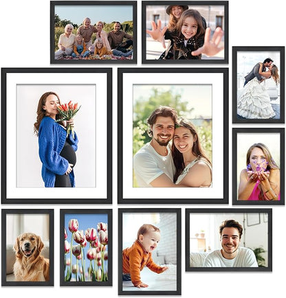 Icona Bay Combo-Sizes Black Picture Frames Set - 10 PC (Four 4x6, Four 5x7, Two 8x10), Noble Collection Multi-Pack, Modern Professional Design for Wall Gallery