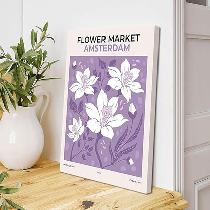 Van Gogh Canvas Wall Art Set of 3, Purple Lavender Flower Market Wall Decor Paintings, Picasso Butterfly Aesthetic Posters Prints Room Decor for Teen Girls Dorm Bedroom Bathroom 12x16In Framed