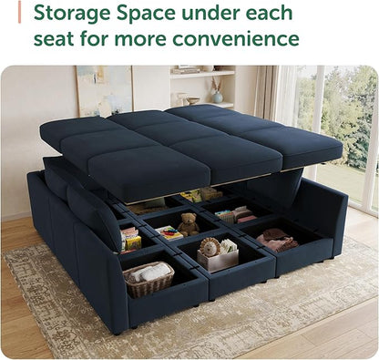 HONBAY Modular Sectional Sleeper Sofa with Storage Modular Convertible Sectional Couch Bed Modular Sectional Couches for Living Room,Dark Blue