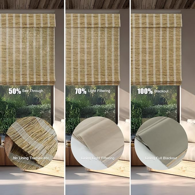 Motorized Bamboo Roman Shades, Motorized Blinds with Remote Compatible with Homekit, Alexa GoogleHome, Smart Wood Woven Shades for Indoor Windows, Customize, Golden Verge