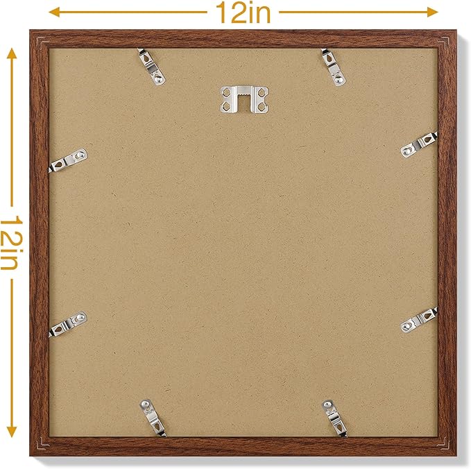 Vittanly 12x12 Picture Frames Set of 9, Display 8x8 Pictures with Mat or 12x12 without Mat, Photo Frames for Wall Mount, Engineered Wood, Wood Grain Brown