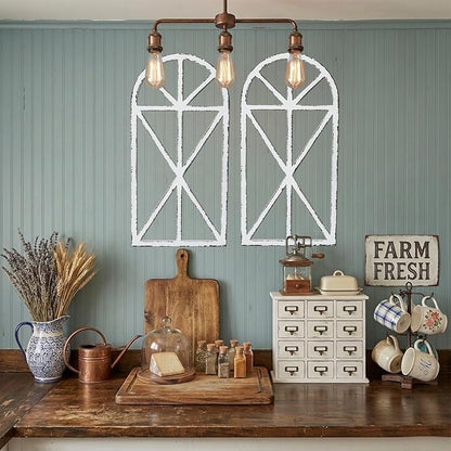 SwallowLiving Set of 2 Large Farmhouse Window Frame Wall Decor, 16x32 Inch Rustic Cathedral Arch Wood Wall Art, Distressed White Faux Church Window Frames for Living Room, Bedroom Entryway (NO WREATH)